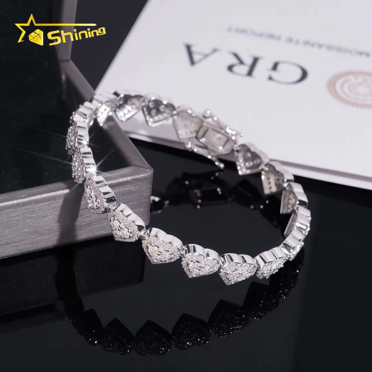 Fast Delivery Hi Hop 925 Silver Heart Shape Moissanite Bracelet Custom Iced Out GRA Certified Moissanite Cuban Bracelets
