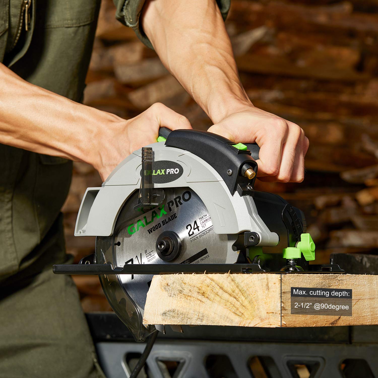 GALAX PRO Circular Saw 1400W 5500RPM Laser Guide Max Cutting Width 62mm (90°) 46mm (45°) Blade 185mm Electric Saw for Wood Plastic Thin Metal