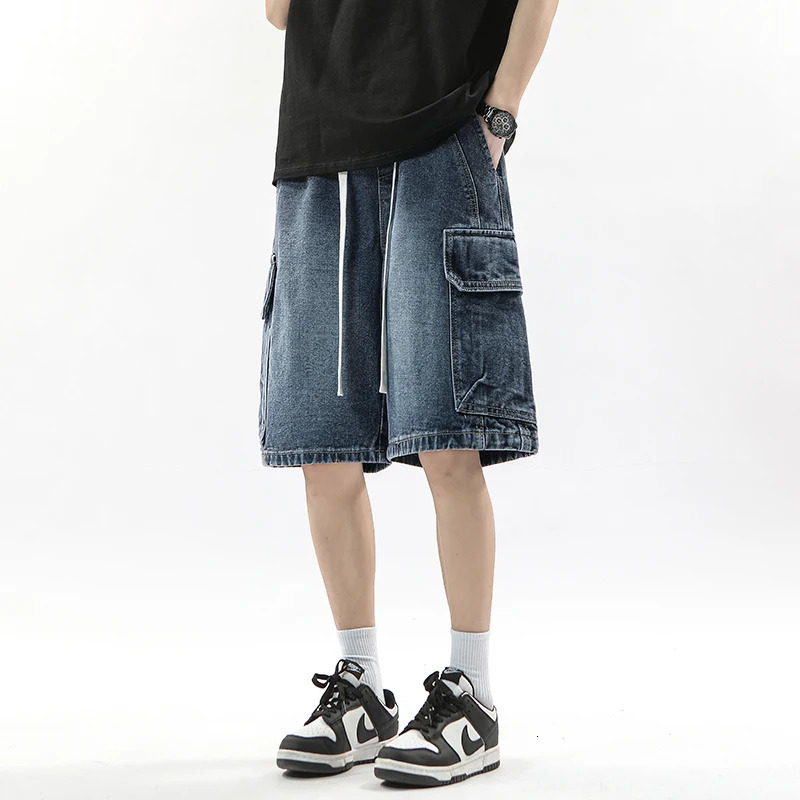 Summer Workwear Denim Shorts Street Mens Loose Straight Stretch Waist Casual Jogging Outdoor FiveCubic Pants 250515