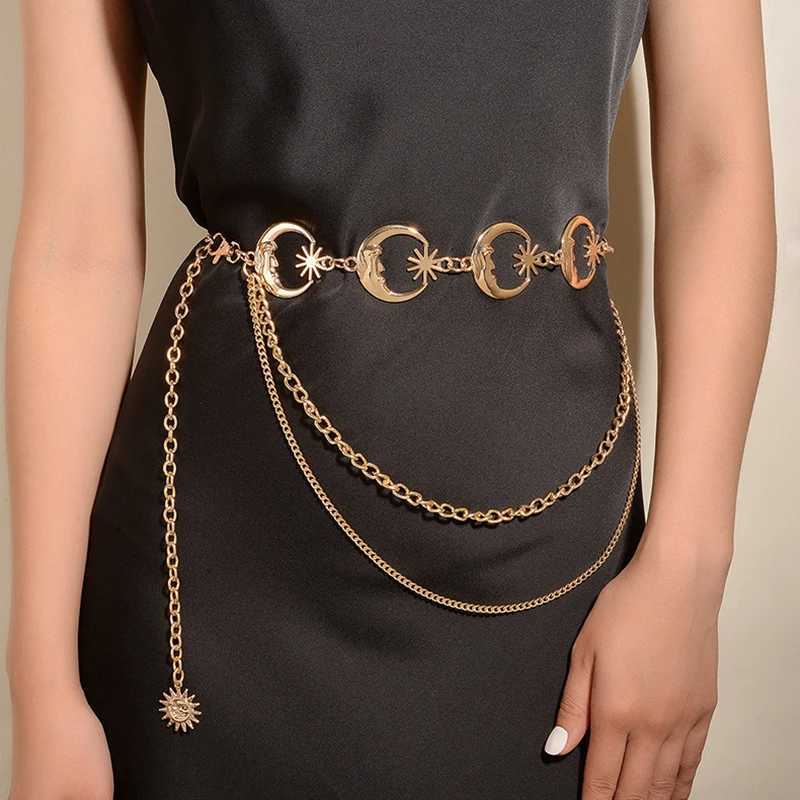 Multilayer Punk Gothic Sun Waist Chain Metal Belts For Women Dress Jewelry Waist Chain Waist Belts Y250515