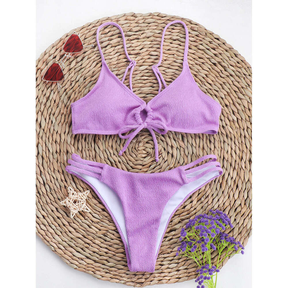 sexy solid color bikini fashionable women's split swimsuit European and American wholesale 2025 new style chic elegant clothing