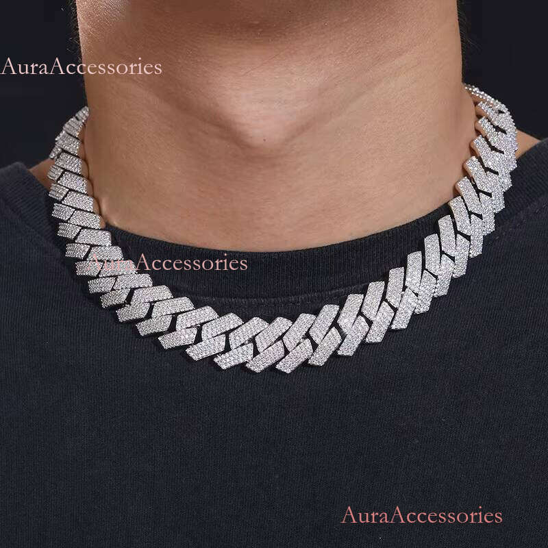Acceted Custom 16mm Sterling Sier VVS Moissanite Dia Heavy Iced Out Miami Cuban Link Chain Necklace for Men