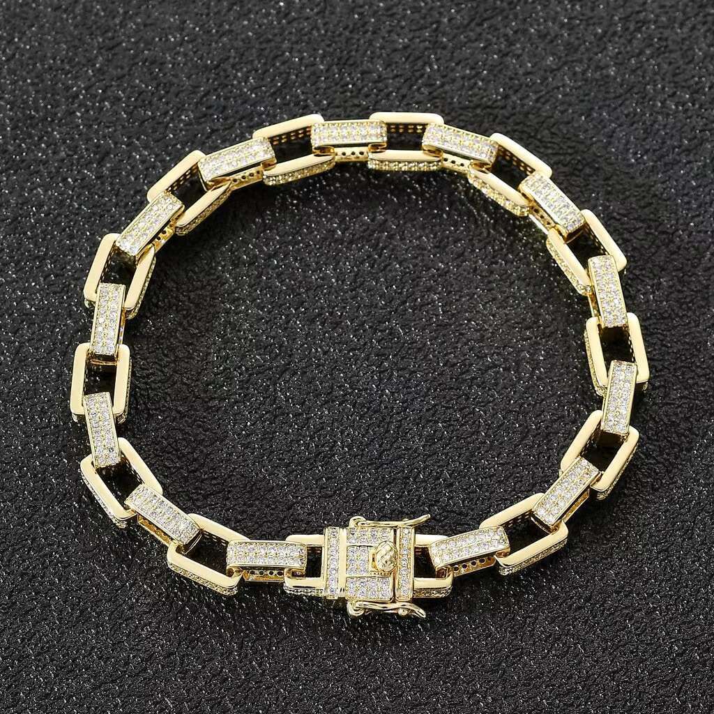 Iced Out Moissanite Dia Custom Hip Hop Jewelry Gold Plated Cuban Chain Bracelets