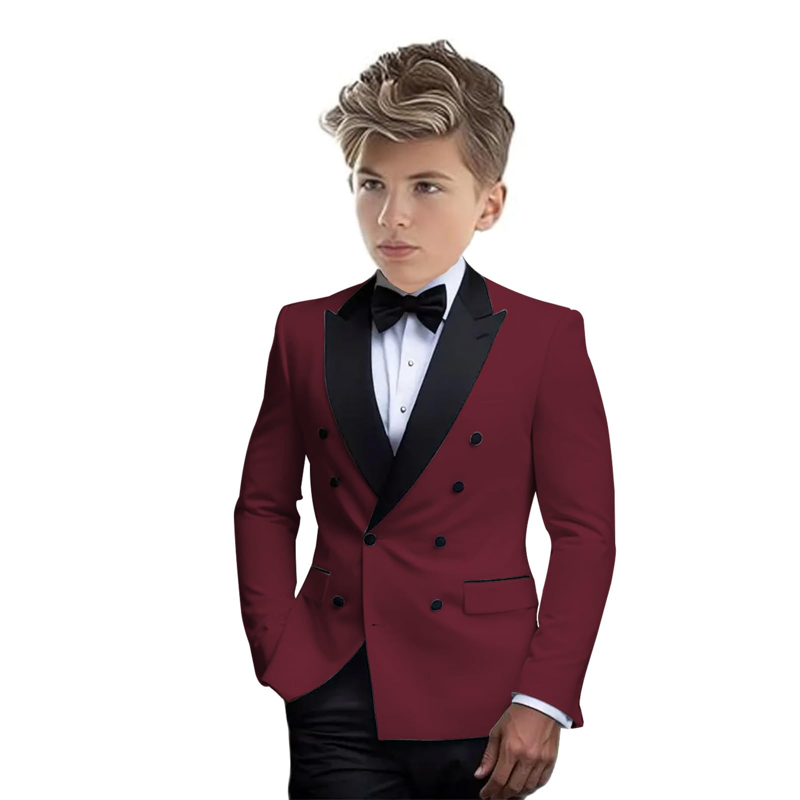 Solid Slim Fit Tuxedo Suit Set Peak Lapel 2 Pieces Wedding Outfit Teens Blazer Jacket Pants for Boys