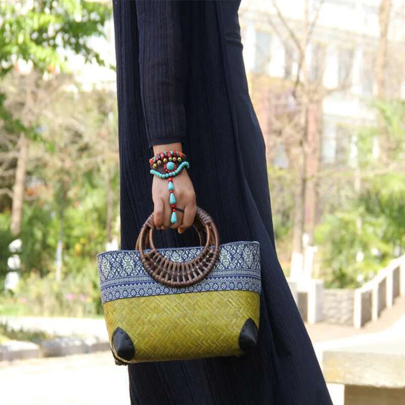 New Retro Japanese Handmade Grass And Bamboo Bag Designer Large Capacity Women's Storage Woven Rattan Handbag