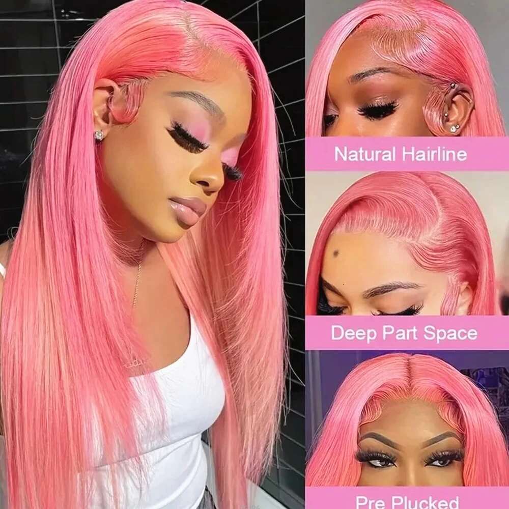 Bone Straight 13x4 13x6 Hd Frontal Light Pink Front Wig Human Hair 100% For Women Transparent Lace Colored Wigs Brazilian