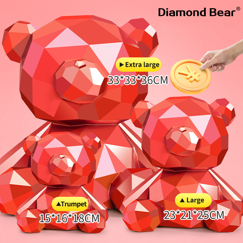 Red sitting geometric bear piggy bank