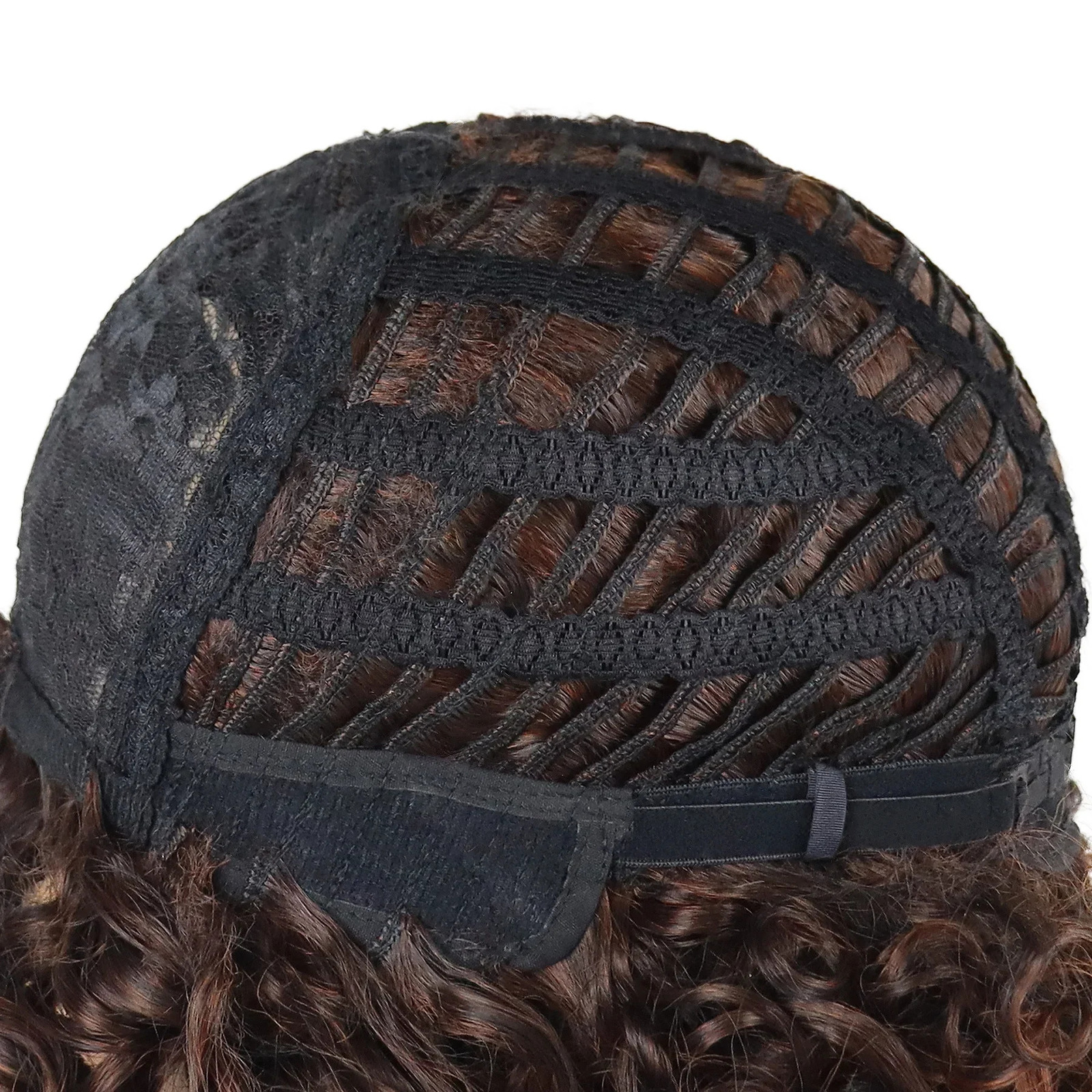 GNIMEGIL Synthetic Curly Wigs for Women Short Brown Ombre Wig with Side Bangs Natural Haircuts for Daily Use Replacement Wigs 250512