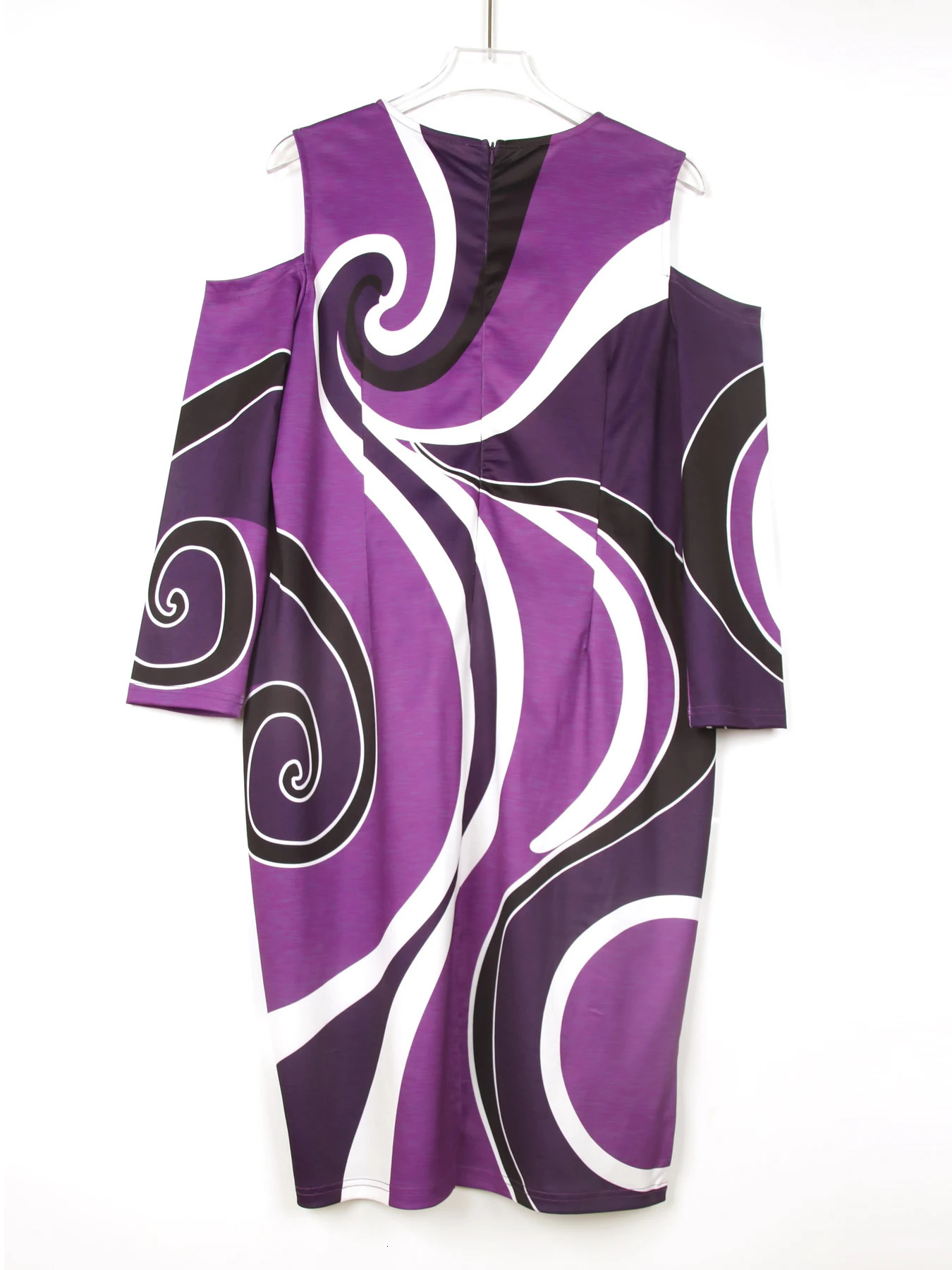 Womens Plus Size Colorblock Print Dress with Cold Shoulder and 34 Sleeves Casual Comfortable 250506
