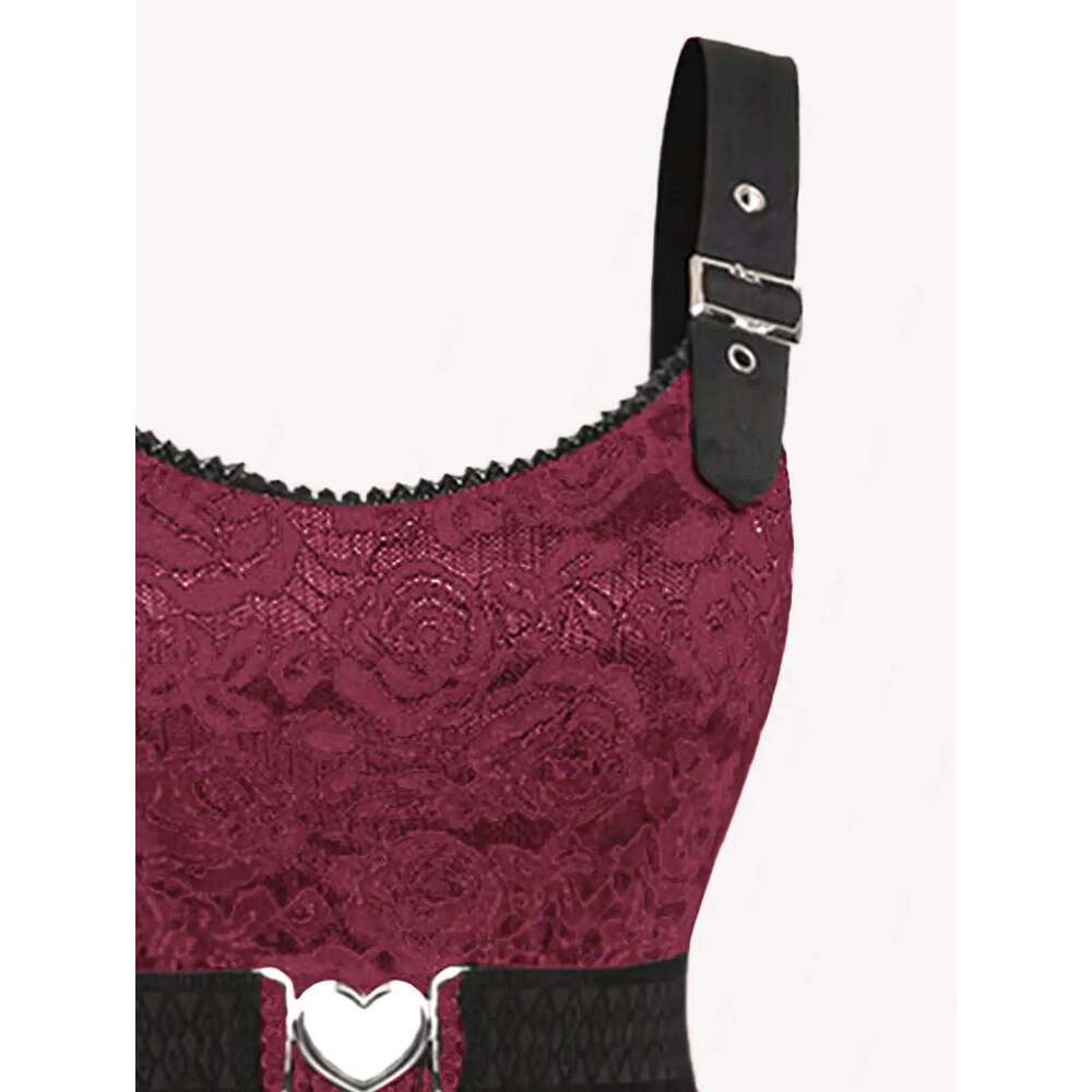 ROSEGAL Plus Size 1950s Vintage Floral Lace Jacquard Belt Women tail Party Dress Sleeveless Fit And Flare Vestidos