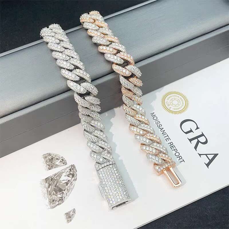 Moissanite 13mm Cuban Chain Bracelet Iced Out Chain Hip Hop Jewelry Moissanite S925 Silver Cuban Link Chain Bracelets With GRA