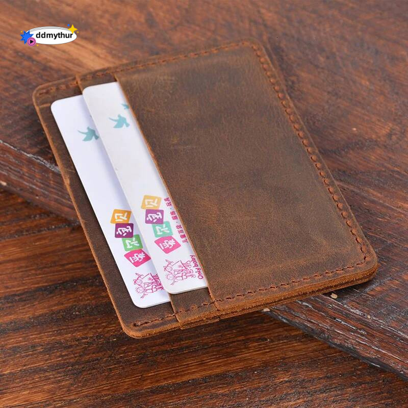 Classic Vintage Crazy Horse Card Holder Genuine Leather Business Wallet Men Perfect for Credit Cards and IDs ddmythur