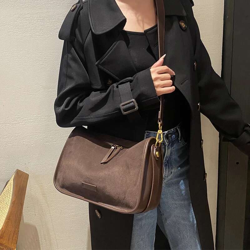 Suede Cowhide fashion ladies shoulder cross coffe bag designer women brown handbag angola red