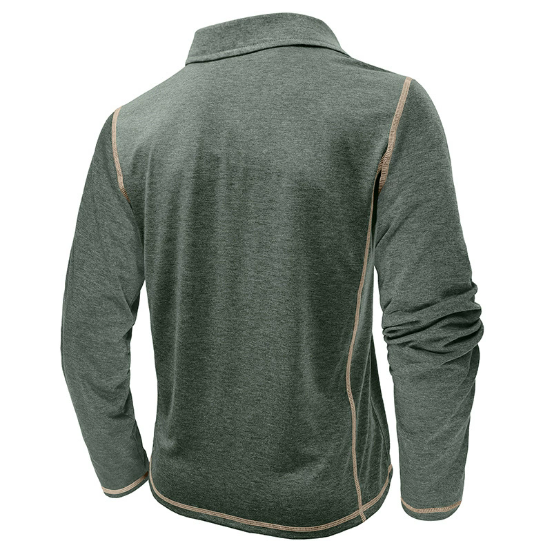 Fashion Shirt XXL Men's Casual Polo Shirts Classic Long Sleeve Basic Button T-Shirt Lightweight Cotton Golf Tops with Pocket Tees