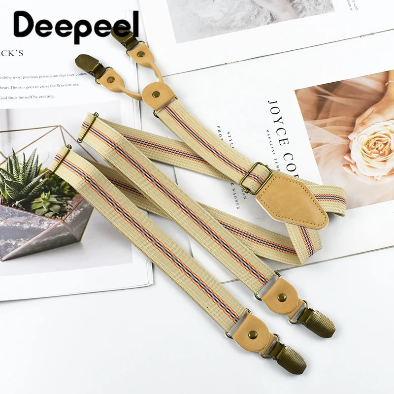 1Pc Deepeel 2/2.5*120cm Retro Mens Suspenders Unisex 4 Clips Y-Type Stripe Elastic Strap Braces Casual Accessory Male Jockstrap 250515