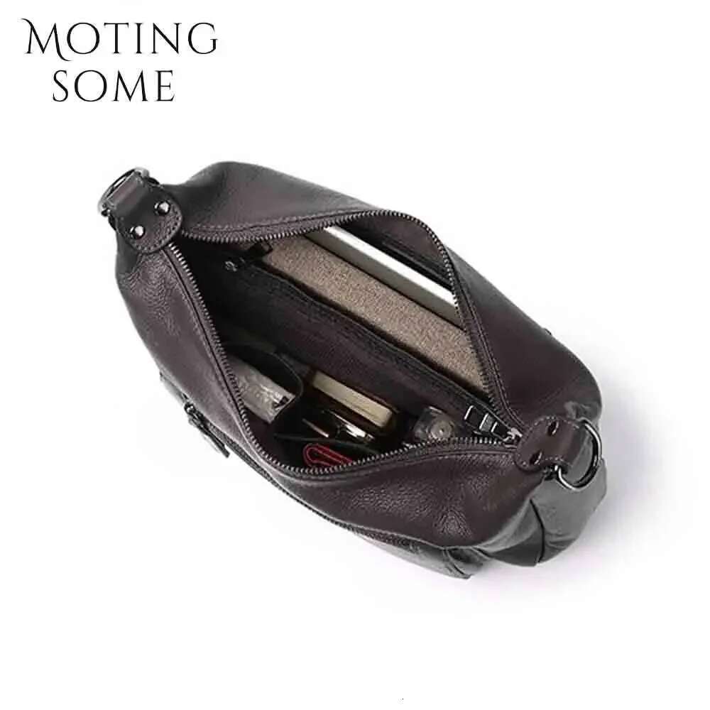 Motingsome Cowhide Satchel Bag For Women Quality Cow Skin Handbag Fashion Lady Crossbody Messenger Bags Saddle Tote 2024