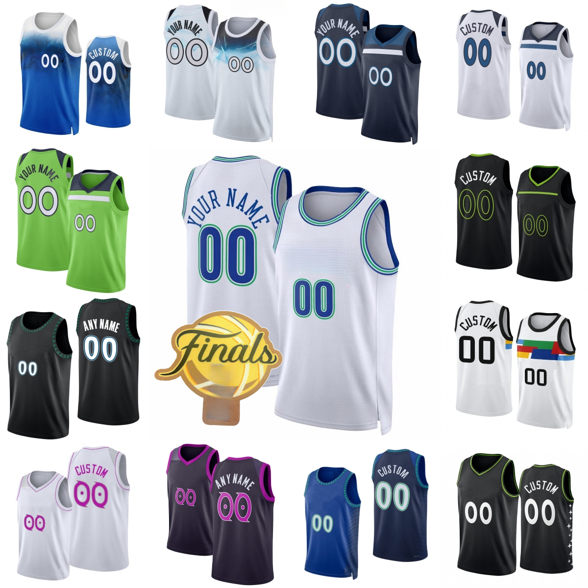 Custom 2025 Finals Edwards Printed Basketball Jersey Kevin Garnett Randle McDaniels Naz Reid Gobert Conley DiVincenzo Marbury Jerseys Shorts Breathable Sport