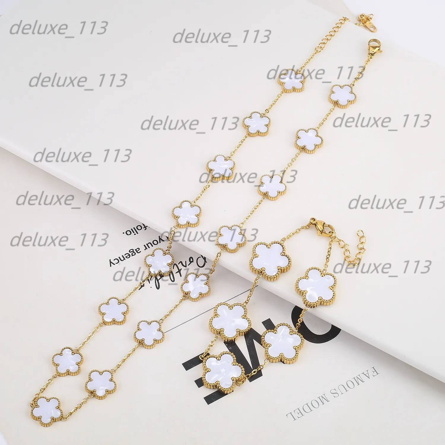 Set Gold Plated Necklace Pattern Jewlery For Women Designer Jewelry Clover Bracelet