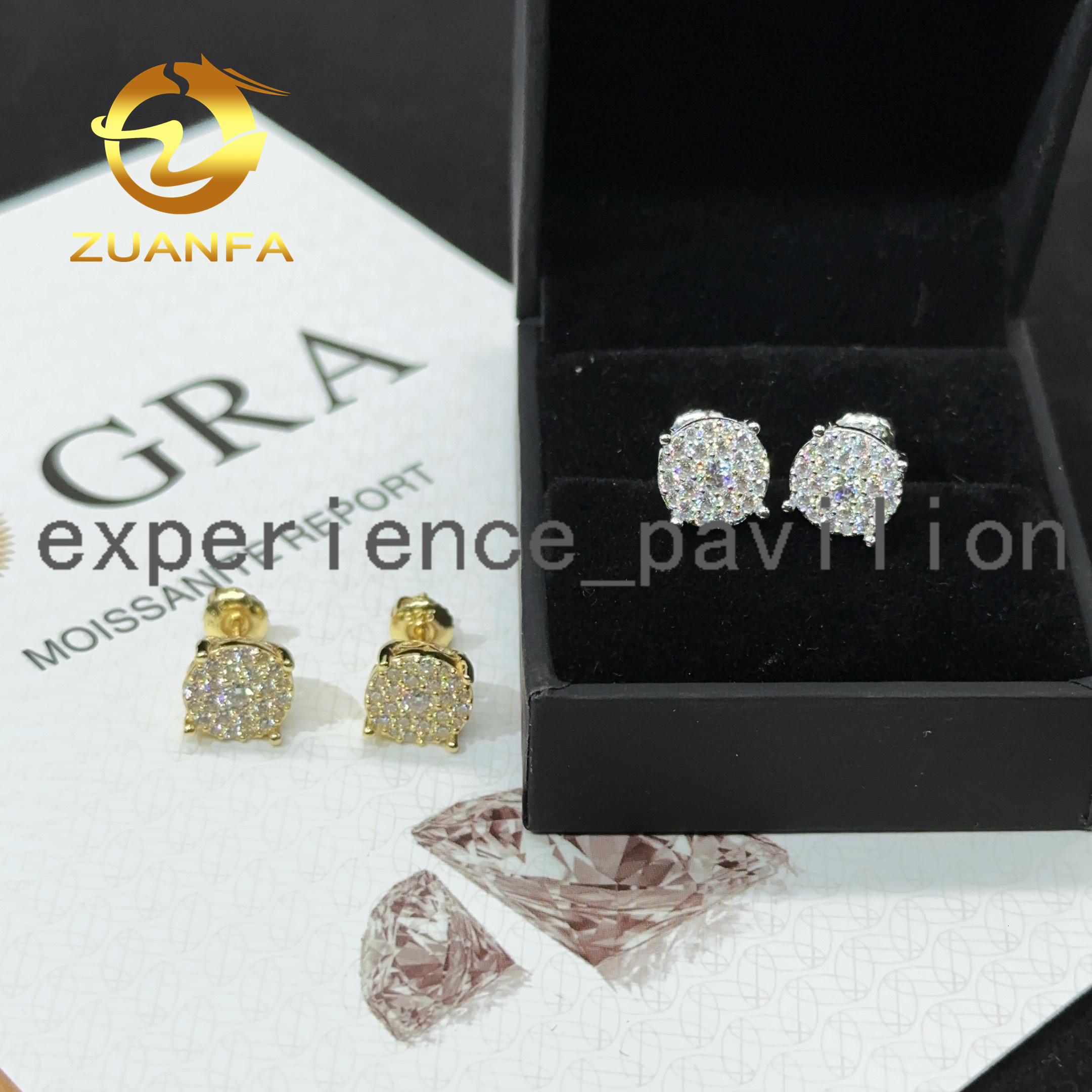 Fashion Screw Back Earrings VVS Moissnite Hiphop 925 Silver 10k Gold Plated Full Pave Stud Earrings for Men and Women