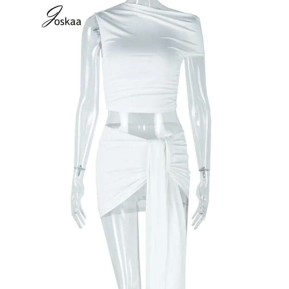 Joskaa Chic and Elegant Woman Set Sexy Irregular Crop Tops+Bandage Mini Skirts 2 Piece Sets 2025 Spring Party Club Outfits