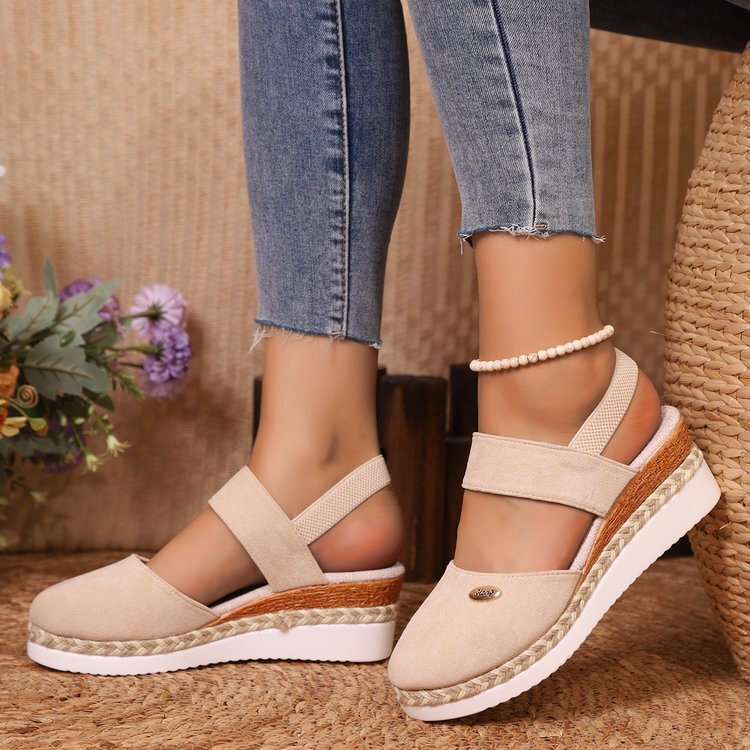 Designer Bag Temu Plus Size 2025 Empty Sandals With Wedge Heel, Lightweight Hemp Rope Braided Toe, Elastic Band, Shoes, Thick Soled Women's Shoes