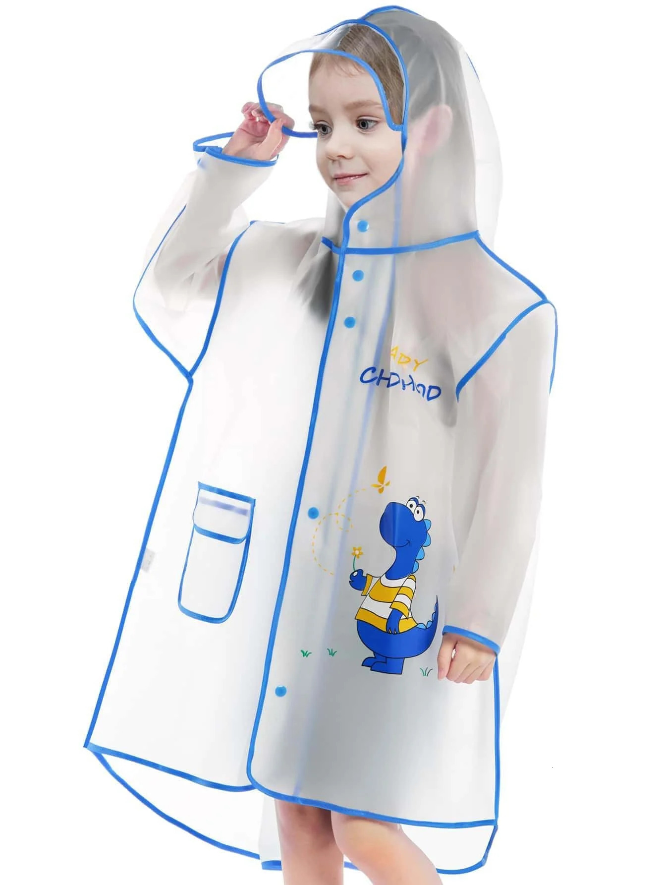 Childrens raincoat Boys and girls primary school baby kindergarten school bag rain poncho cartoon raincoat blue dinosaur style 250515