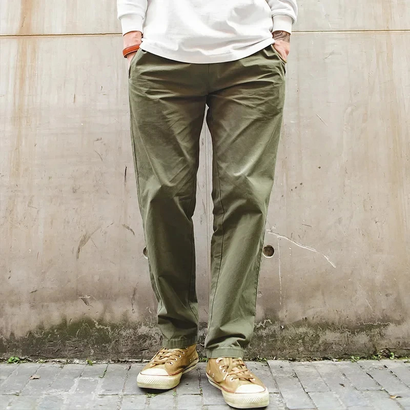 Maden Mens Casual Cotton Dad Pants Regular Straight Fit Solid Khaki With Elasticated Waist 4 Colors 250515