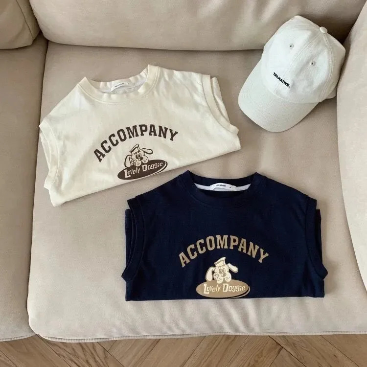 Summer Korean Children Boys Vest Cotton Letter Print Infant Babys Boys T-shirts Loose Round Collar Toddler Kids Boys Tank Tops 250515