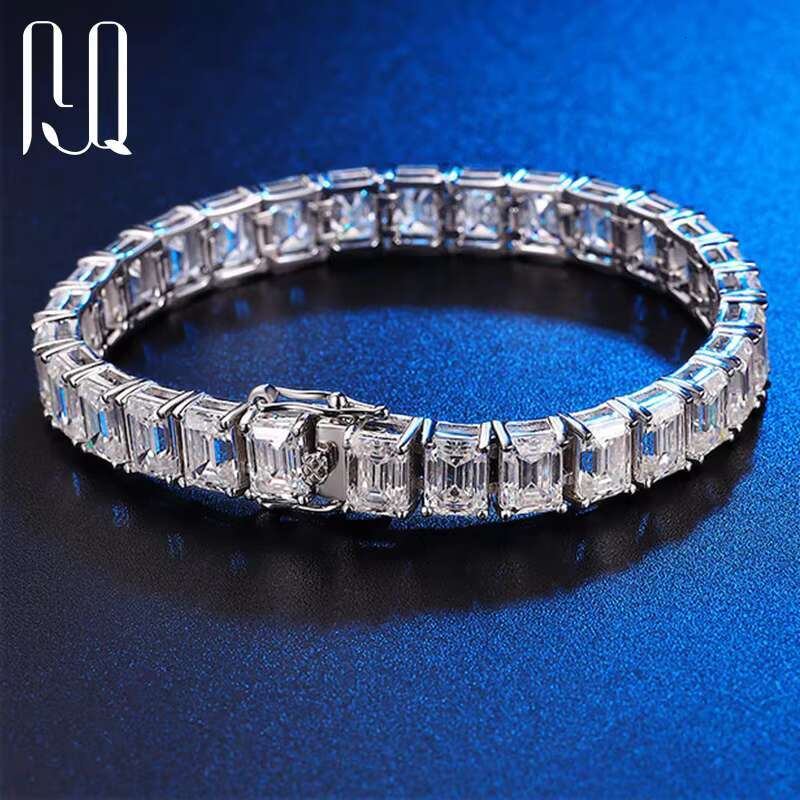PYQ 3*5mm 5*7mm Emerald Cut 925 Sterling Silver Moissanite Bracelet PT950 Plated Women Jewelry Gemstone Moissanite Tennis Chain