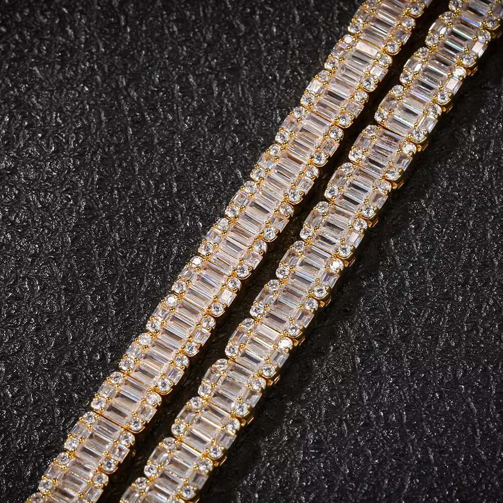 Hip Hop Men's Jewelry Iced Out CZ Baguette Sier square Tennis Chain Copper Man Necklace