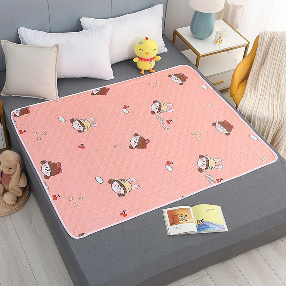 80x120cm 4 Layer Cartoon Dino Heart Diapering Mat Waterproof Washable Changing Pads for Night and Menstrual Protection Baby Care 250515