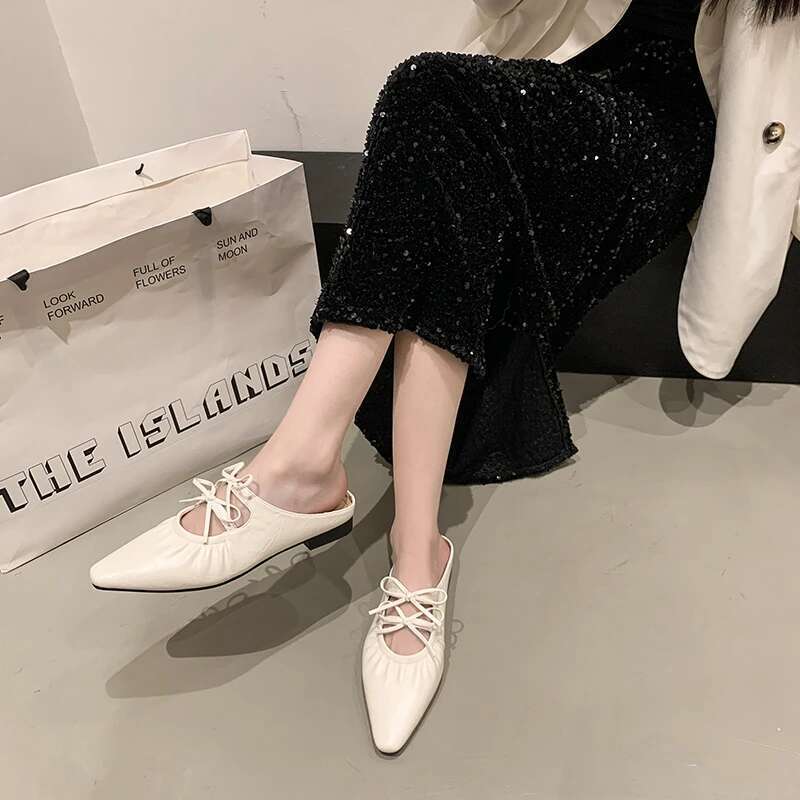 2025 New Summer Cover Toe Women Mules Slippers Fashion Shallow Slip on Singbacks Shoes Ladies Party Dress Flats Slides