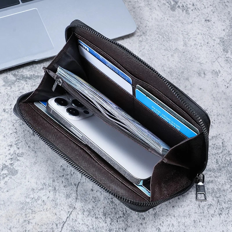 Men Long Wallet Large Capacity Multiple Card Slots Canvas Zippered Purse Business Handbag Card Holder Wallet Coin Bag 250514