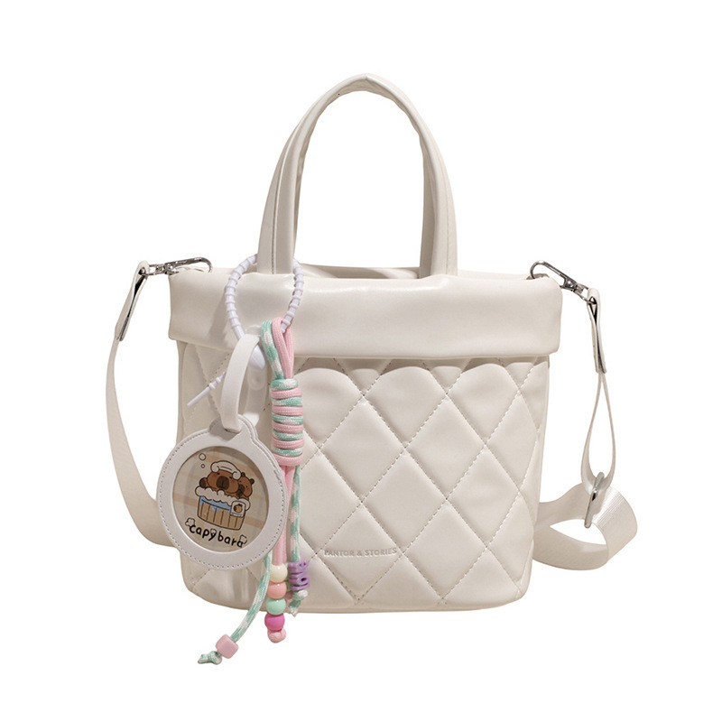 2025 New Lingge Embroidery Line Commuter Handheld Bucket for Women's Leisure Versatile Simple Solid Color Single Shoulder Crossbody Bag