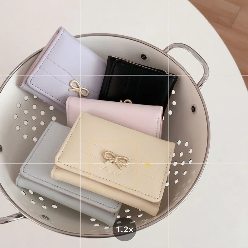 Fashion Wallets Cute Bow Small Wallet Aesthetic Card Holder Classic Three Fold Purse For Women Student Simple Coin Pouch 250514