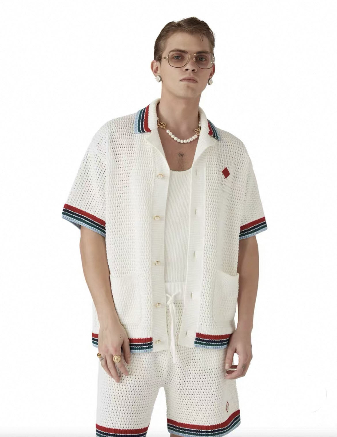 25ss Casabalnc high quality summer tide new embroidery hollow retro knit shorts men designer long sleeve loose lapel button knitted cardigan sweater shirt coat suit