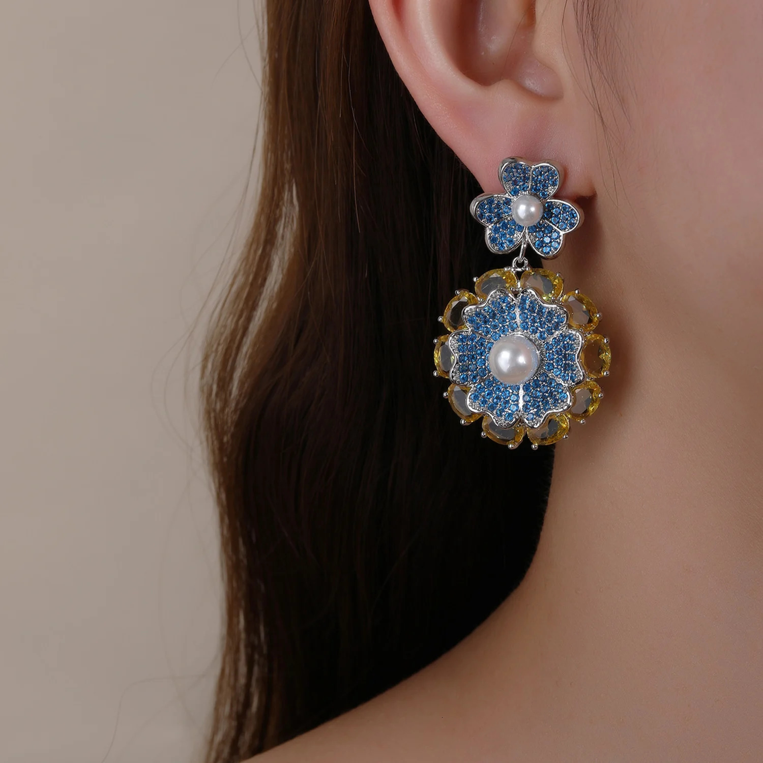 Fashion Cubic Zirconia Crystal Pearl Flower Earrings for Women Bridal Wedding Jewelry Accessories Gift CE12132 250515