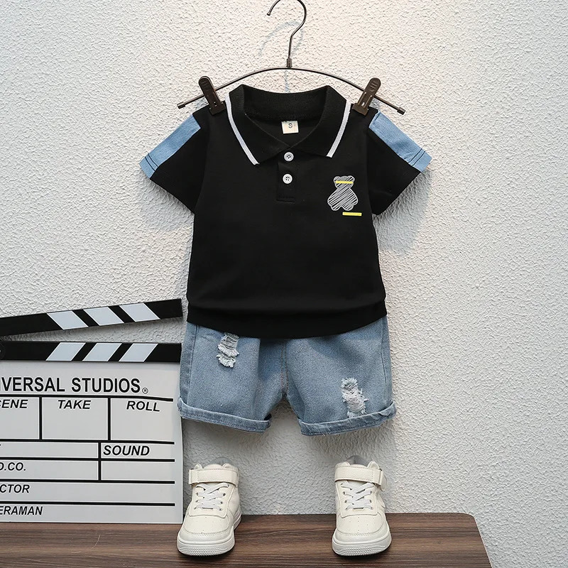 Children Summer Fashion Baby Boys Clothes Cartoon Bear T-shirt Denim Shorts 2pcs/sets Kids Outfits Costume Casual Sports Suit 250515