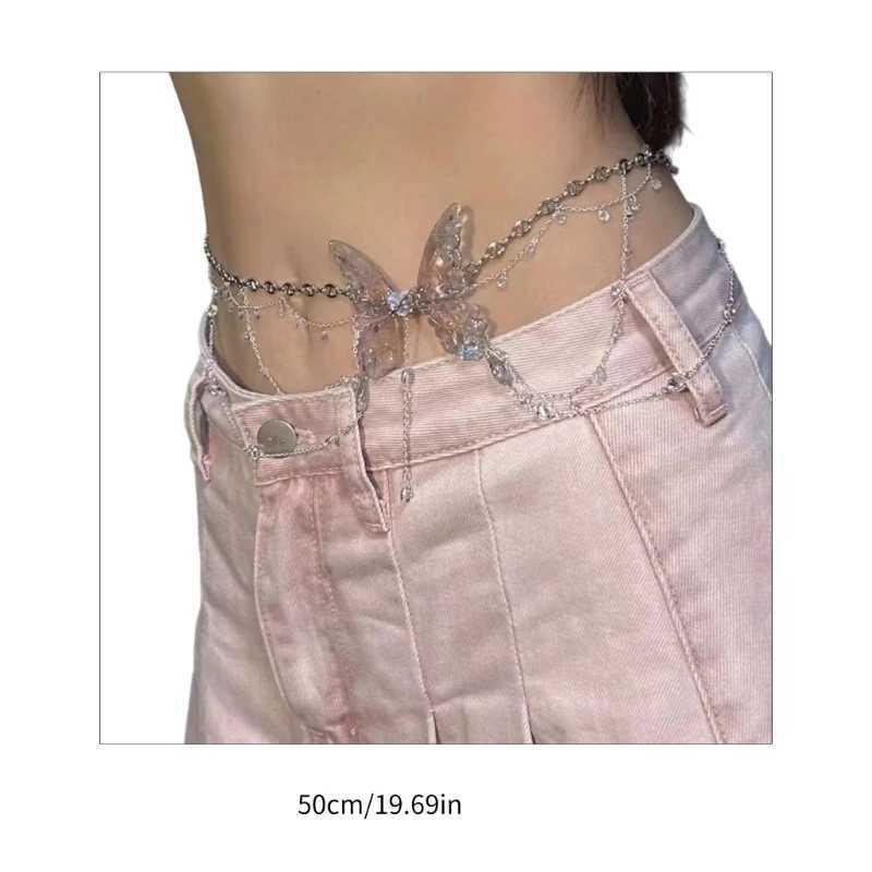 Fashionable Tassels Waist Chain Trendy Alloy Butterfly Waist Chain with Tassels Beautiful Body Chain Decoration Y250515