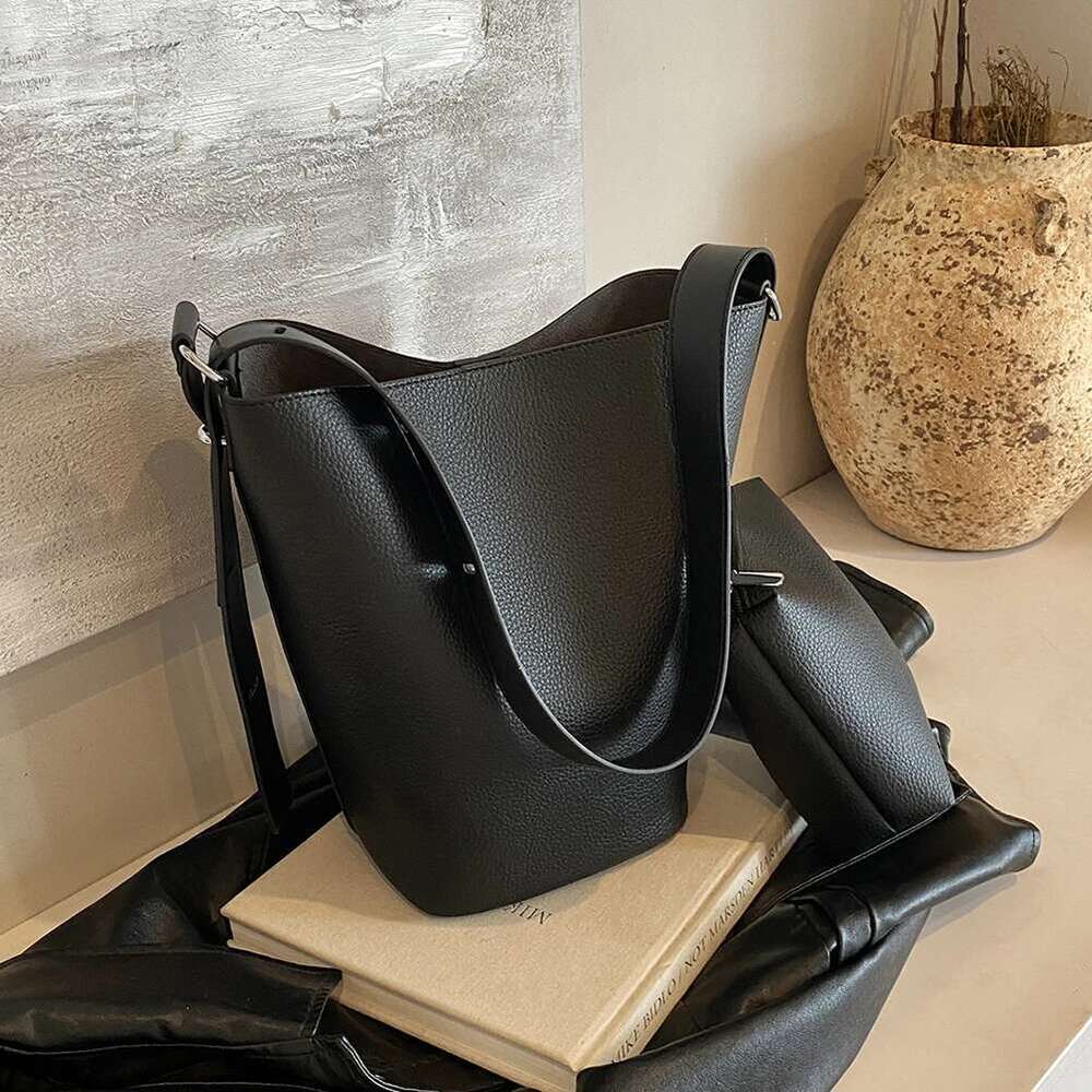 Bucket Women Adjustable Strap Shoulder Vegan Leather With Inner Pocket Handbag Hobo Bag For Work Travel