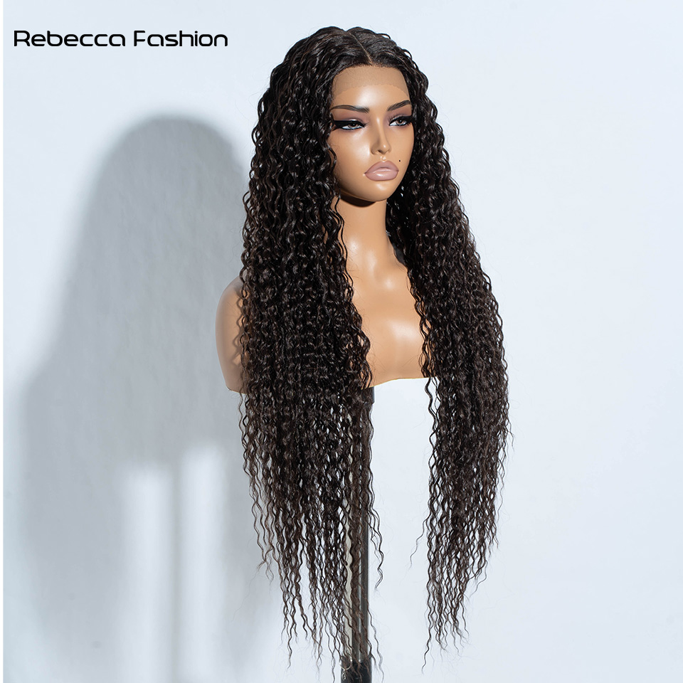 Rebecca Fashion Synthetic Lace Front 38 Inch Long Kinky Curly Wigs For Black Women Dark Brown Heat Resistant Hair High Temperature