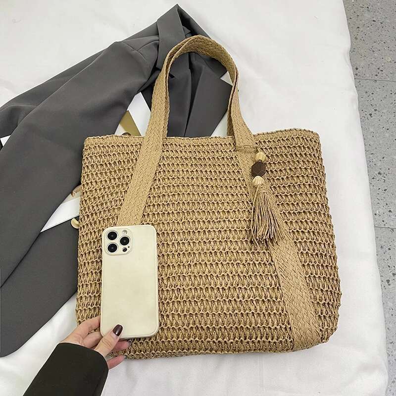 Summer Woven Women Beach Shoulder Bag Female Straw Knitted Handmade Large Capacity Handbag Purse Travel Tote Bags