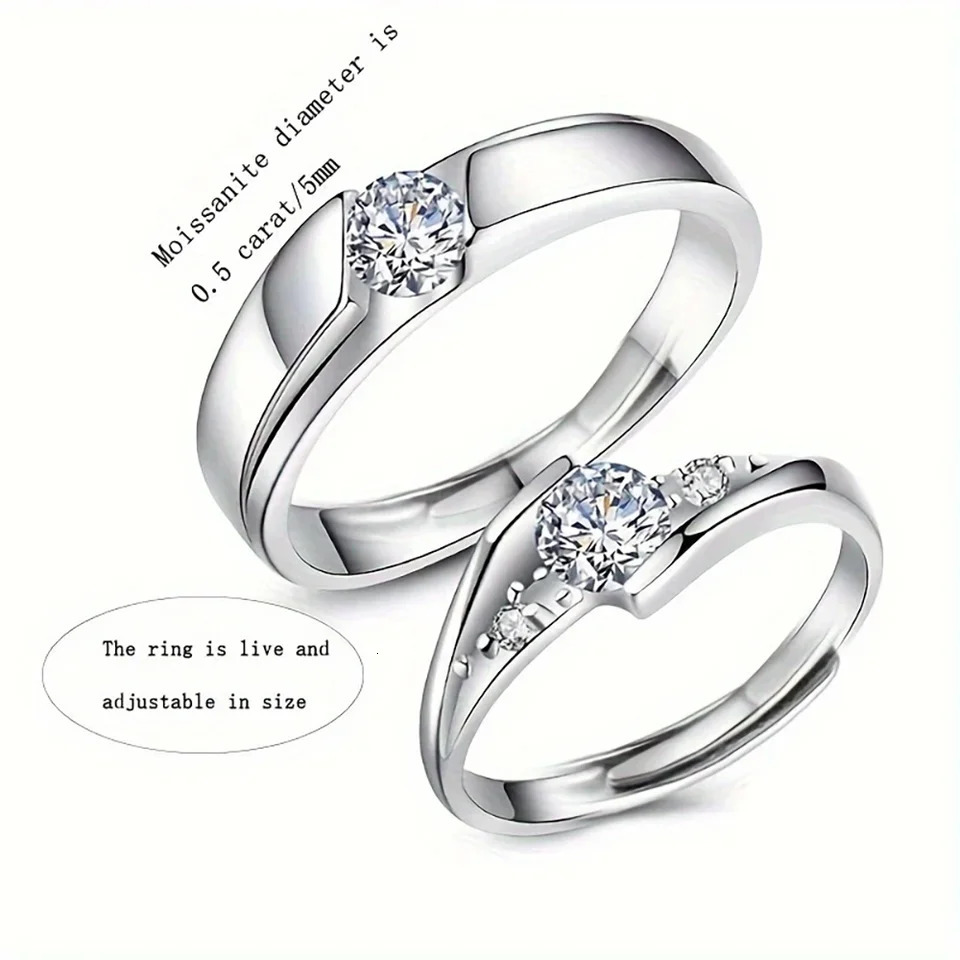 925 Silver Couple Rings Wedding Engagement Bands for his and hers engagement bands rings open adjustable 250515