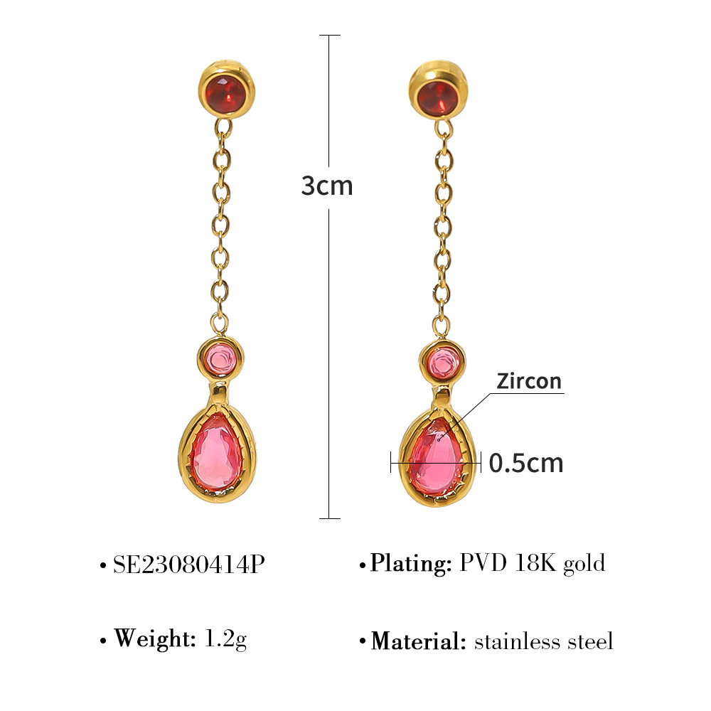 Light Luxury Titanium Steel Water Drop Earrings with Zircon Pendant, Long Dangle Earrings for Women, Simple and Elegant Style