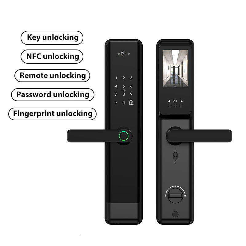 Graffiti fingerprint graffiti cat eye password lock, wooden home anti-theft door, intelligent lock