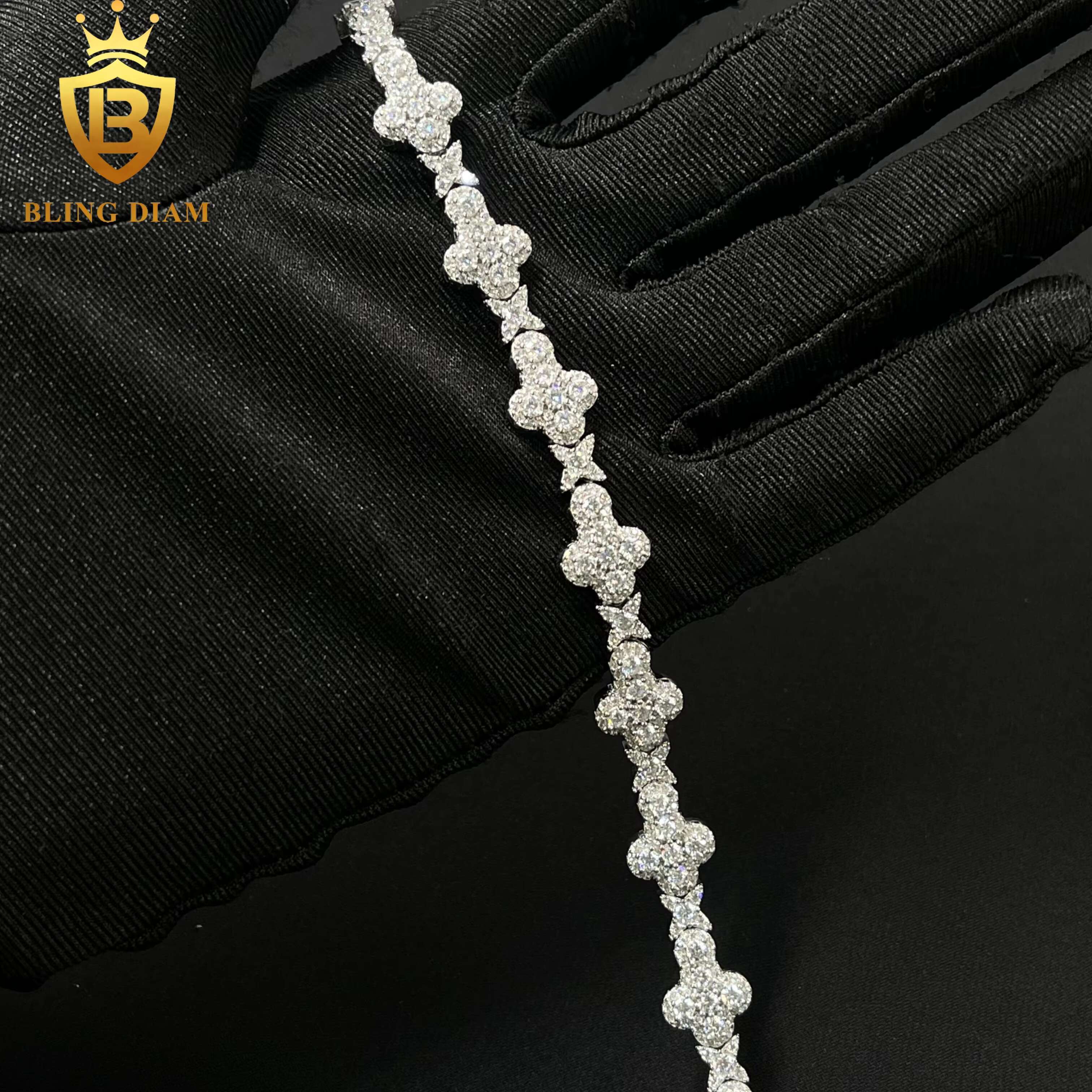 Hip Hop Jewelry 925 Silver Diamonds Moissanite Cuban Link Chain 10mm Flower Cross for Women Men Bracelets