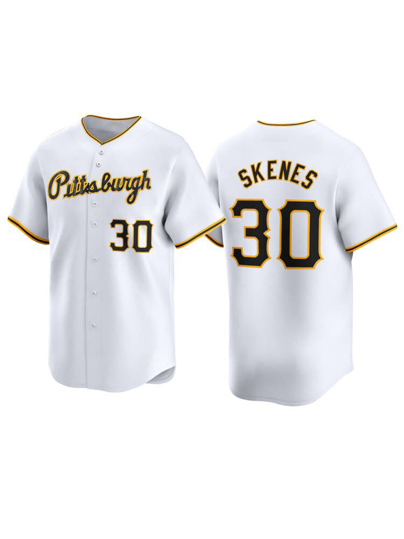 SKENES 30 PGH In Stock Wholesale Baseball Jeresys PITTSBURGH Quick Drying Moisture Conducting ,Quick Dry No Ironing ,Lightweight Black White Yellow
