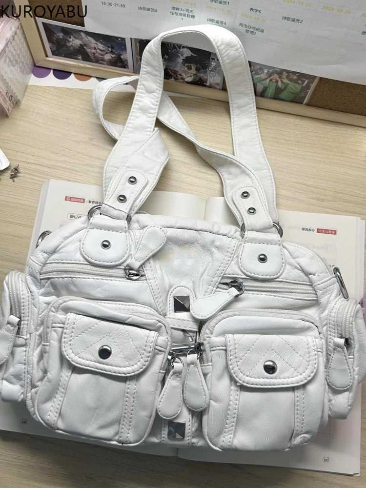 Vintage Mtiple Pockets Wen Shoder Bags Large Capacity Pu Leather Crossbody Bag Motorcycle Bag Y2K Sac for Girls 2025 Z250516