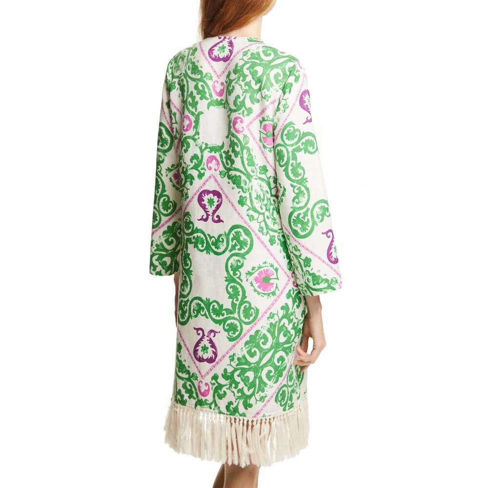 CHCH Dress Summer New V-Neck Loose Tassel Design Women's 3/4 Sleeves