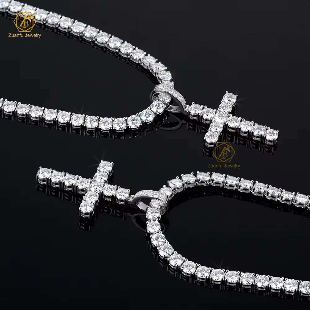 RTS 5mm D VVS1 Moissanite Diamond Pendant 925 Silver Plated Rhodium GRA Moissanite Cross Pendant for Christianity